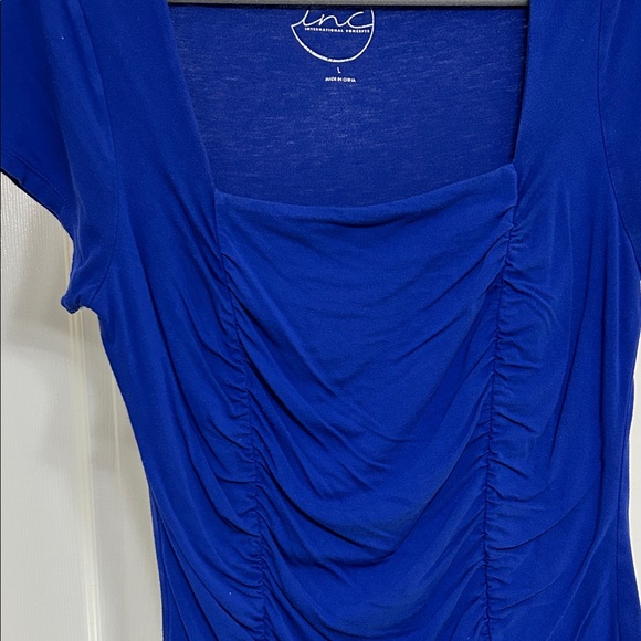 INC International Concepts Royal Blue Top Ruched Short Sleeve Flattering Fitted - Picture 3 of 10